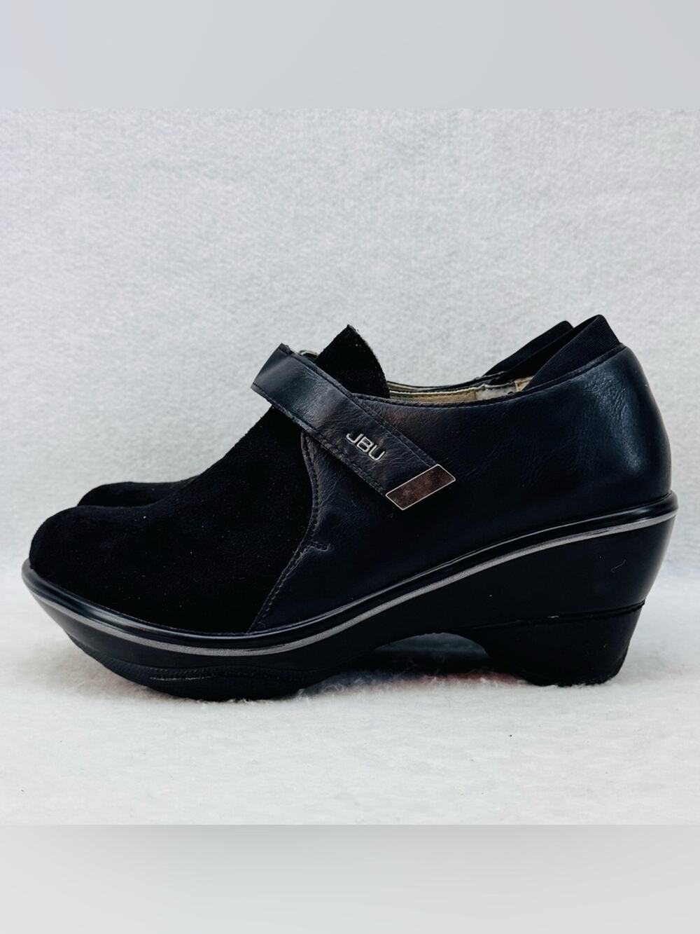 EUC JBU Jambu Sedona Wedge Booties Black Vegan Leather and Suede size 6.5